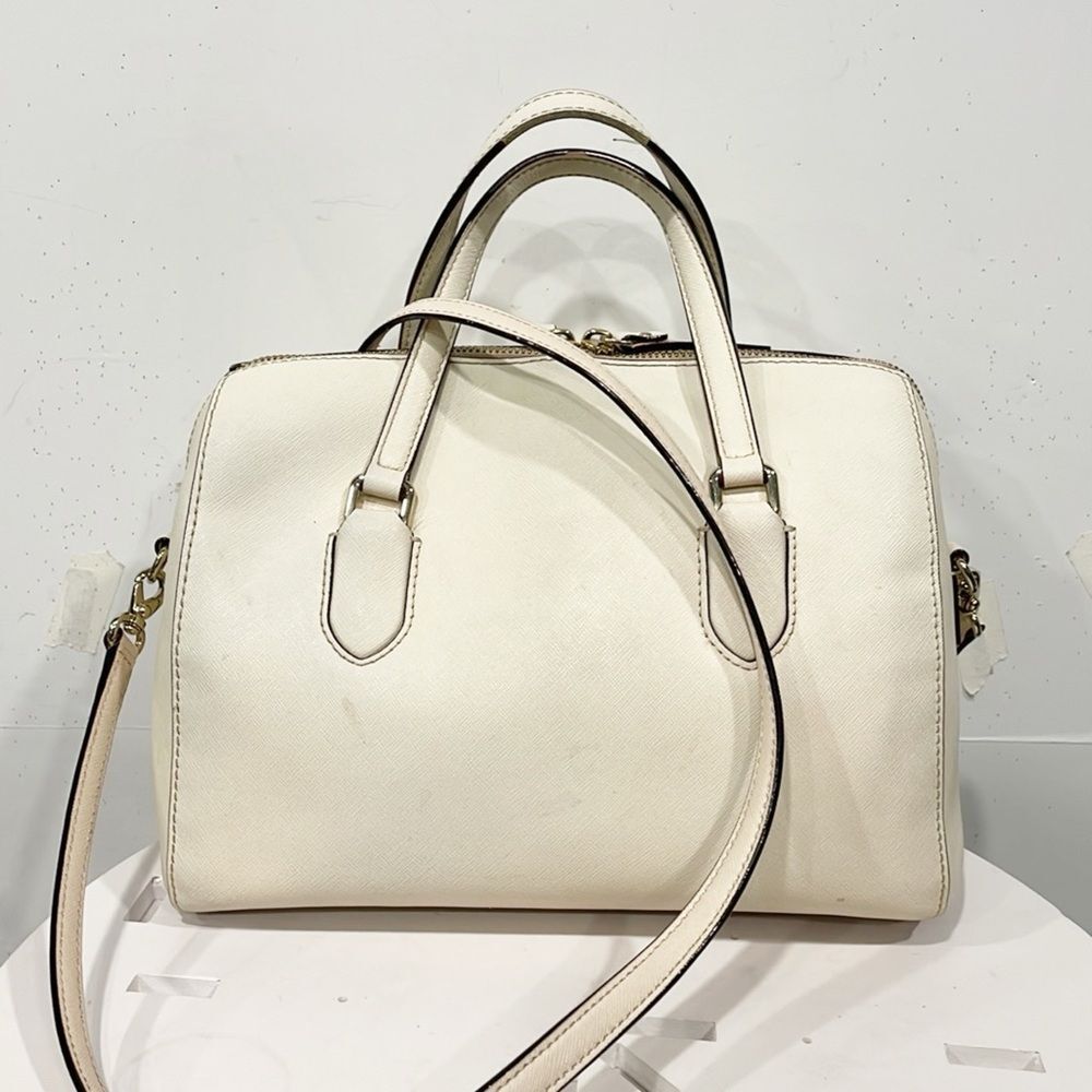 Kate Spade Handbag Laurel‎ Way Lanae Genuine Leather Light Beige Satchel Top Zip - Picture 3 of 11